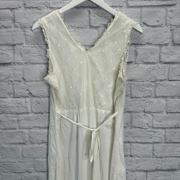 Vintage Nylon Maxi Nightgown White Sleeveless Empire Waist Lined Size L Lace - Picture 6 of 6